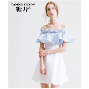 Tammy Tangs Summer Preppy Chic Classic Off Shoulder Derby Cocktail Dress